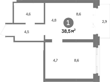 Планировка 2Е-к.кв, 38,5 м² в ЖК Городские легенды